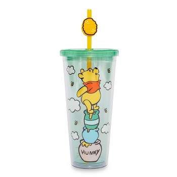 Silver Buffalo Disney Winnie the Pooh Hunny Pot Carnival Cup With Lid and Straw | Hold 24 Ounce