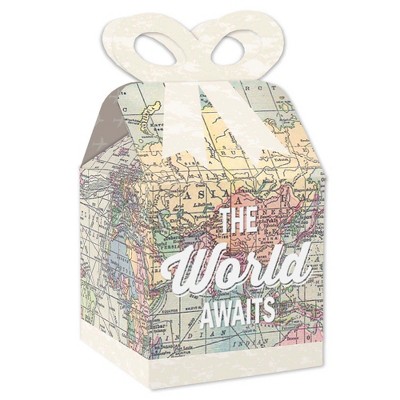 Big Dot of Happiness World Awaits - Square Favor Gift Boxes - Travel Themed Party Bow Boxes - Set of 12