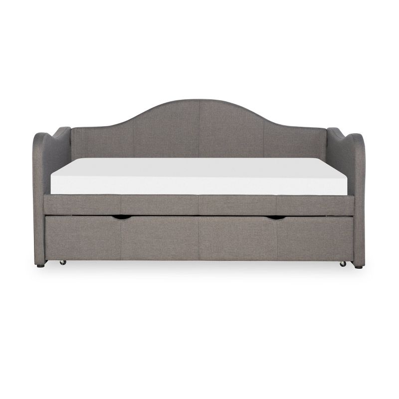 Twin Camila Traditional Upholstered Day Bed with Trundle Bed Frame in Gray Fabric - Powell, 3 of 11