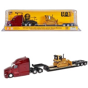 Peterbilt 579 UltraLoft Tandem Tractor Red Met w/Trailer and CAT D5M Dozer Yellow 1/87 (HO) Diecast Model made by Diecast Masters - 1 of 4