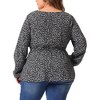 Agnes Orinda Women's Plus Size Round Neck Button Up Puff Floral Long Sleeve Casual Peplum Blouses - 4 of 4
