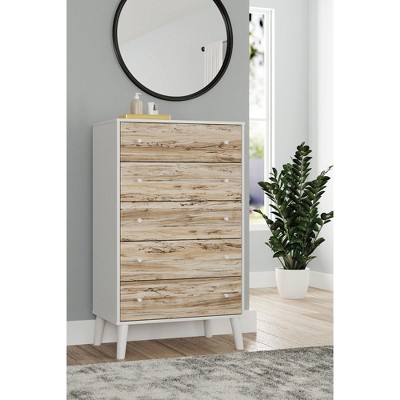 Piperton White and Brown 5-Drawer Chest with Ball Bearing Glides