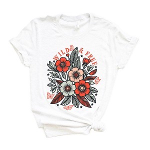 Simply Sage Market Women's Wild and Free Colorful Flowers Short Sleeve Graphic Tee - 1 of 3