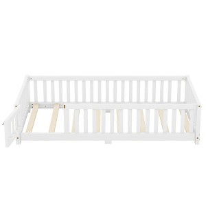 Bellemave Twin Montessori Floor Bed with Slats, Fence & Door, Low Twin Bed Frame with Center Support Bar, Easy Assembly, White - 1 of 4