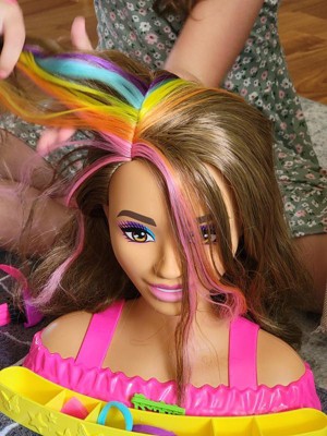 Barbie Doll Deluxe Styling Head with Color Reveal Accessories and Curly  Brown Neon Rainbow Hair, Doll Head for Hair Styling - The Black Toy Store