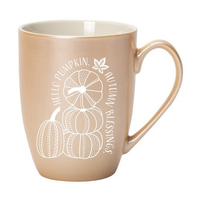 Elanze Designs Hello Pumpkin Autumn Blessings Pearlescent Sand 10 ounce New Bone China Coffee Cup Mug
