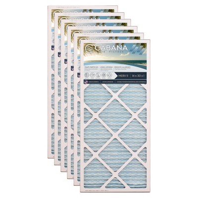 Cabana Air Filters 6 Pack Home HVAC Furnace Air Filters, Capture Unwanted Particles with Pleated Design, MERV 11, 14 x 30 x 1, White
