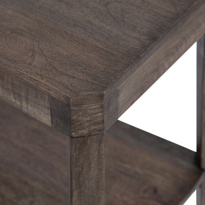 Handcrafted Graywash Mango Wood Two-Tier Side Table