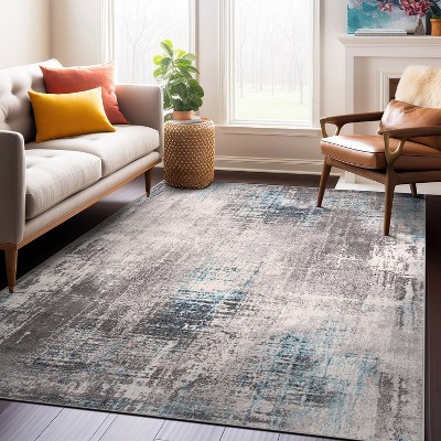 Dublin Blue and Gray Abstract 5' x 7' Synthetic Area Rug