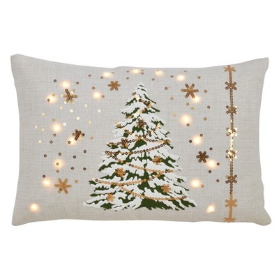 Ivory Christmas Tree LED Lights Throw Pillow