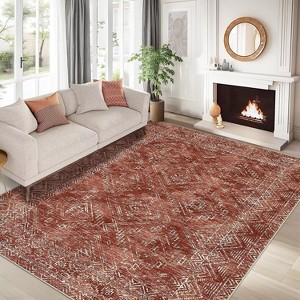 Vintage Geometric Rug Washable Indoor Bedroom Rugs Non Slip Low Pile Area Rug - 1 of 4