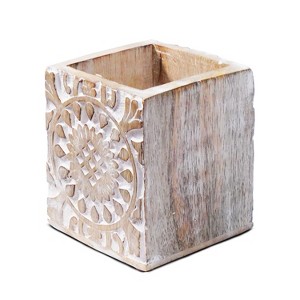 Mela Artisans Wooden Pen Jar (White) - 1 of 2