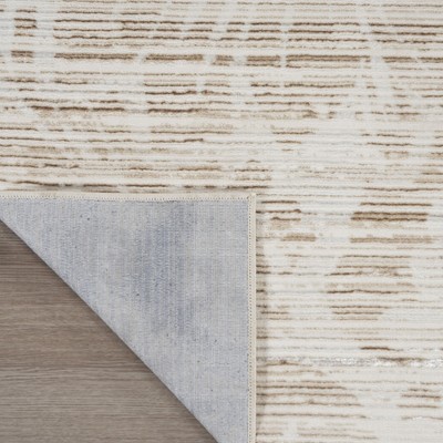 Ivory and Nude Floral Stripe Synthetic Area Rug 5' x 7'