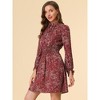 INSPIRE CHIC Women's Smocked Waist Tie Neck Floral Long Sleeve Dress - 4 of 4