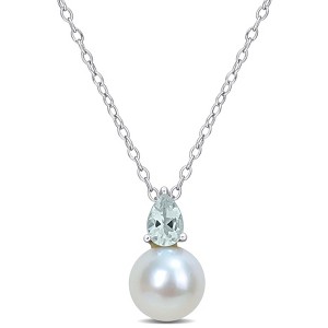 EVERLY JEWELRY  |   Sterling Silver 3/8 CT TGW Aquamarine & 8.5 - 9 MM Cultured Freshwater  Pearl Fashion Pendant With Chain - 1 of 2