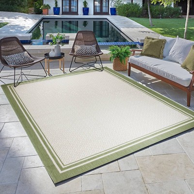 Palm Green and Sand Rectangular Synthetic Indoor/Outdoor Rug 5'3" x 7'