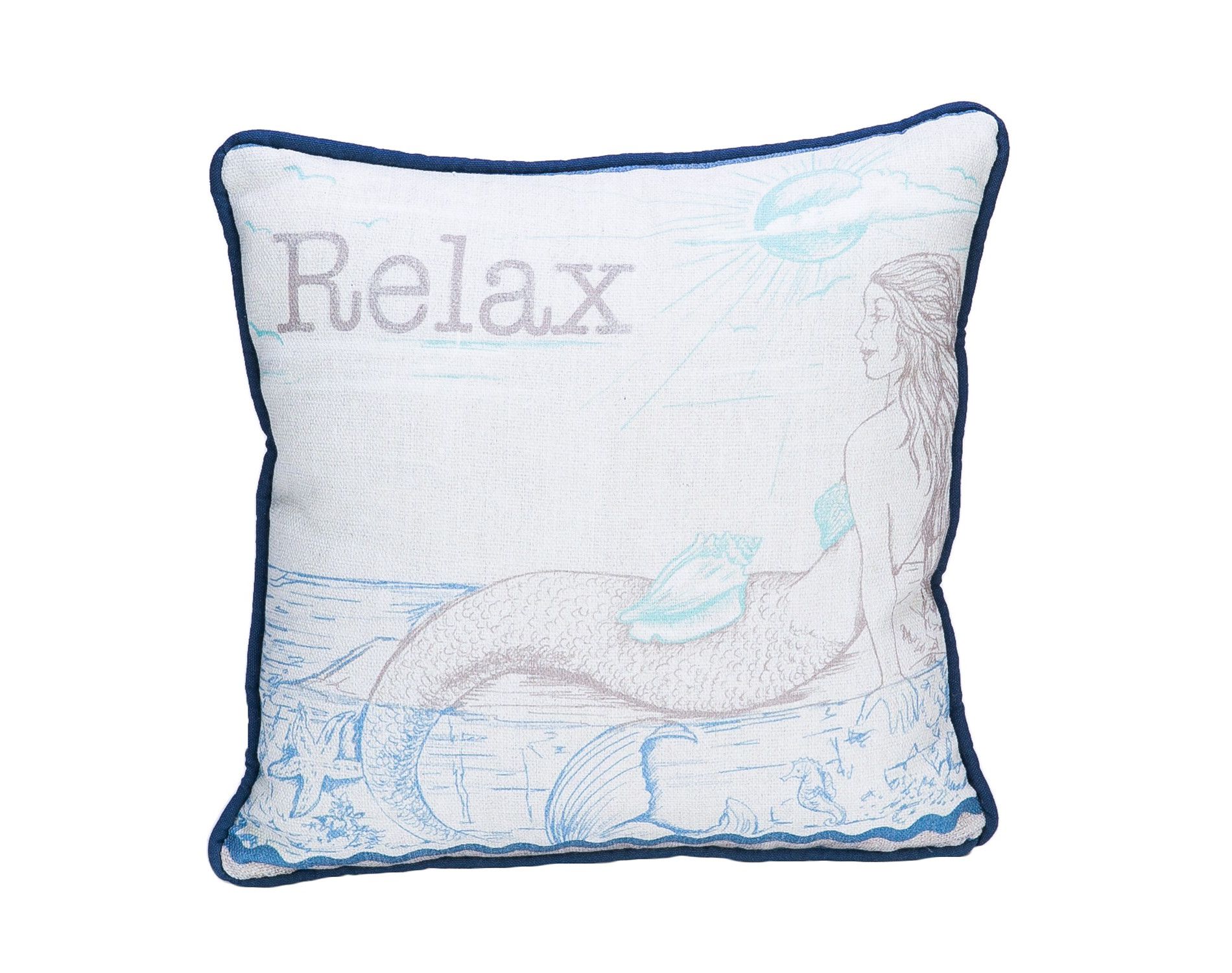 Beachcombers "Relax" Mermaid Ocean Cotton Blend Mini Accent Pillow 10" x 10"