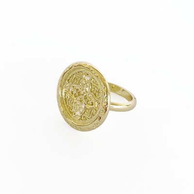 Sanctuary Project Round Rosette Medallion Coin Statement Ring Gold