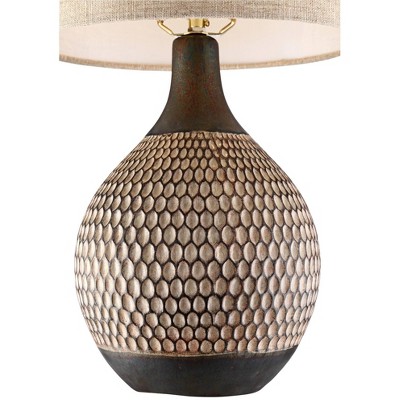 Mid-Century Modern Brown Ceramic Table Lamp with Oatmeal Shade