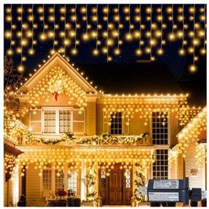 Itopfox 300 Piece LED Icicle Curtain Lights Warm White 33FT 8 Modes 30V Plug in Connectable for Wedding Christmas Indoor Outdoor - 1 of 4