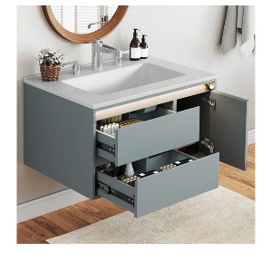 31 in Modern Wall Mounted Bathroom Vanity Cabinet Ceramic Cabinet Double 2 Drawers  Cabinet Vanity With Smart Sensor Light - 1 of 4