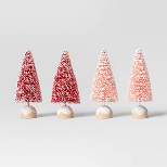 4pc 4" Glittered Sisal Bottle Brush Tree Figurine Set - Wondershop™ Pink/Red