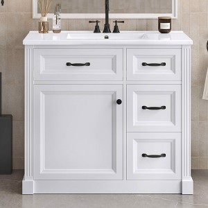 MAYEERTY 36" Bathroom Vanity with Sink 4 Drawers Soft-Close Door Adjustable Shelf Ceramic Basin White - 1 of 4