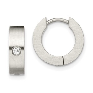 Chisel Stainless Steel Brushed with Cubic Zirconia 4mm Hinged Hoop Earrings - 1 of 4