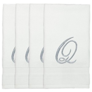 BC BARE COTTON Monogrammed Fingertip Towels, Personalized Gift, 11 x 18 Inches - Set of 4 - White - Silver Script - 1 of 1