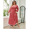 V Neck Maxi Wrap Dress for Plus Size Women Long Sleeves High Waist Ruffle Casual Belt Dress - 3 of 4
