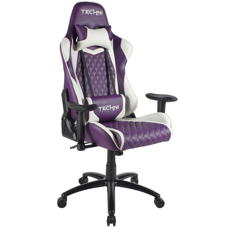Ergonomic High Back Racer Style Video Gaming Chair Purple/White - Techni Sport, 1 of 14