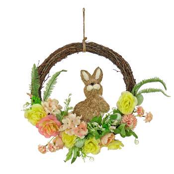 National Tree Company 16" Bunny and Rose Flowers Artificial Wreath, Easter Collection