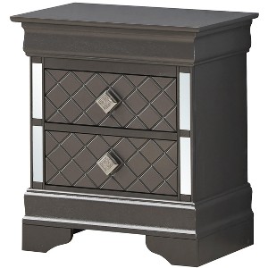 Vynxaria Chic Modern Metallic Black Nightstand, 24"H×21"W×16"D, 2 Spacious Drawers, Transitional Design, Fully Assembled - 1 of 4