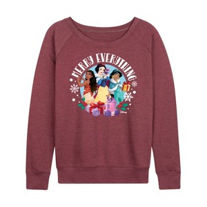 Women's - Disney - Merry Everything Lightweight French Terry Wide Neck Long Sleeve Graphic Shirt - 1 of 4