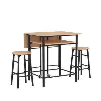 RealRooms Jace Kitchen 3 Piece Pub Set with Drop Leaf and 2 Counter Height Stools