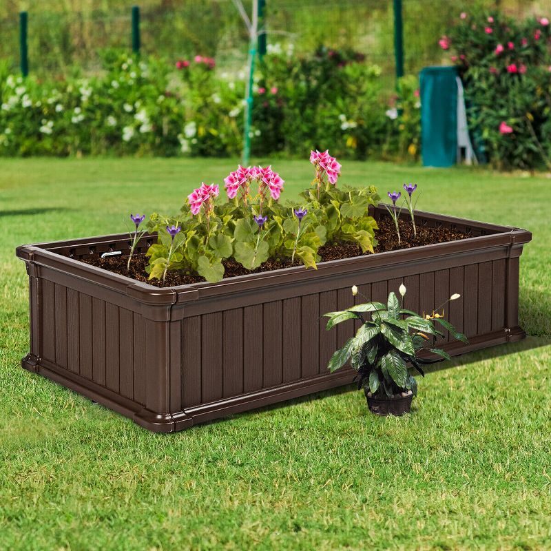 Costway 48''x24'' Raised Garden Bed Rectangle Plant Box Planter Flower Vegetable Brown, 3 of 11