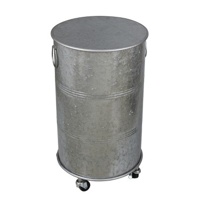 Round Galvanized Metal and Wood Industrial Side Table