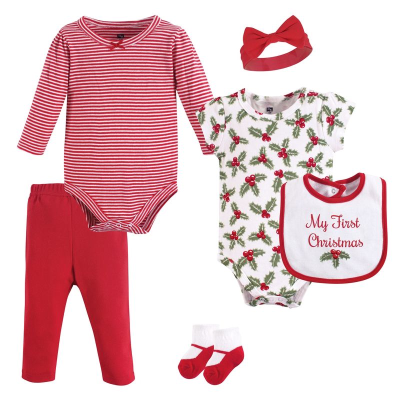 Hudson Baby Infant Girl Cotton Layette Set, Holly, 1 of 3