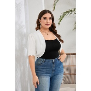 Coolmee Plus Size Shrugs for Women Cropped Cardigan Knit Short Sleeve Sweaters Open Front Bolero - 1 of 4