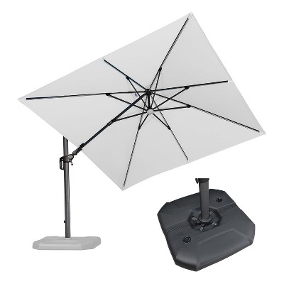 PURPLE LEAF 10x10 Ft Cantilever Umbrella Square Solar Powered LED Outdoor Patio Umbrella with 360°Rotation Adjustable With Base