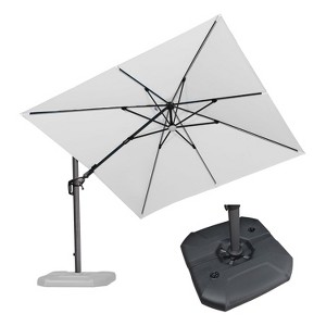PURPLE LEAF 10x10 Ft Cantilever Umbrella Square Solar Powered LED Outdoor Patio Umbrella with 360°Rotation Adjustable With Base - 1 of 4