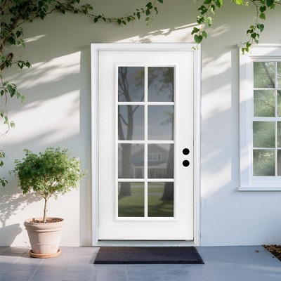 36 in. x 80 in. 8 Lite Full Lite Clear Glass Right Hand Inswing Fiberglass Entrance Door 4-9/16 Door jamb