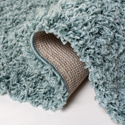 Luxurious Seafoam Square Shag Area Rug, Synthetic Easy Care, 6'7"