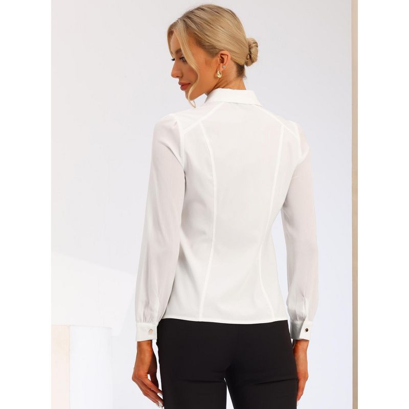Allegra K Women's Chiffon Long Sleeve Collared Fitted Botton Down Work Office Blouse, 3 of 7