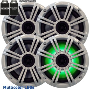 Kicker - Four OEM Replacement White LED 6" 390 Watt 2-Way Marine/Boat Car Audio Coaxial Speakers KM6LC - 1 of 4