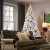 Whisen 5FT Snow-Flocked Pre-Lit Artificial Christmas Tree with Warm White UL Lights, Auto-Unfold Memory Wire, Metal Stand - Green+White - 3 of 4