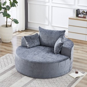 NicBex Modern Round Corduroy/Chenille Sponge Single Sofa with Back Cushion & Pillows,Fluffy Sleeper Chair for Living Room,Bedroom - 1 of 4