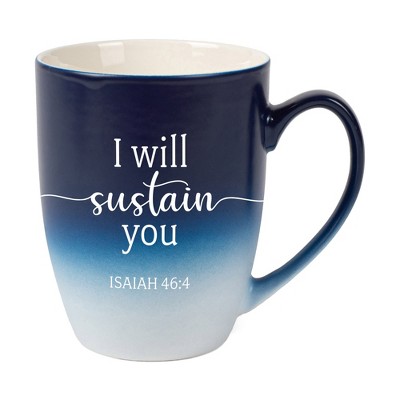 Elanze Designs I Will Sustain You Two Toned Ombre Matte Navy Blue and White 12 ounce Ceramic Stoneware Coffee Cup Mug