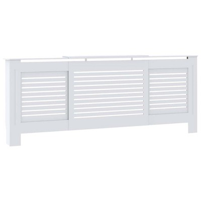 vidaXL Radiator Cover with Top Shelf, Hide Cluttered Pipes, MDF, 55.5-80.7''x7.5''x32.1'', White