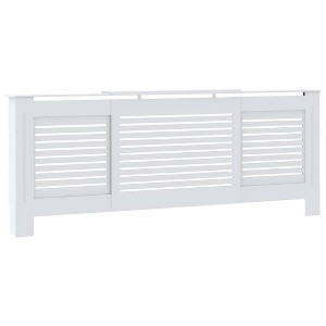 vidaXL Radiator Cover with Top Shelf, Hide Cluttered Pipes, MDF, 55.5-80.7''x7.5''x32.1'', White - 1 of 4